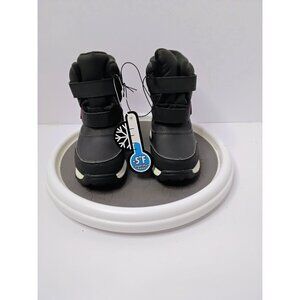 Kids Winter Snow Boots With Velcro Closure & Pink Accents Size 8 -5°F Cold Resis